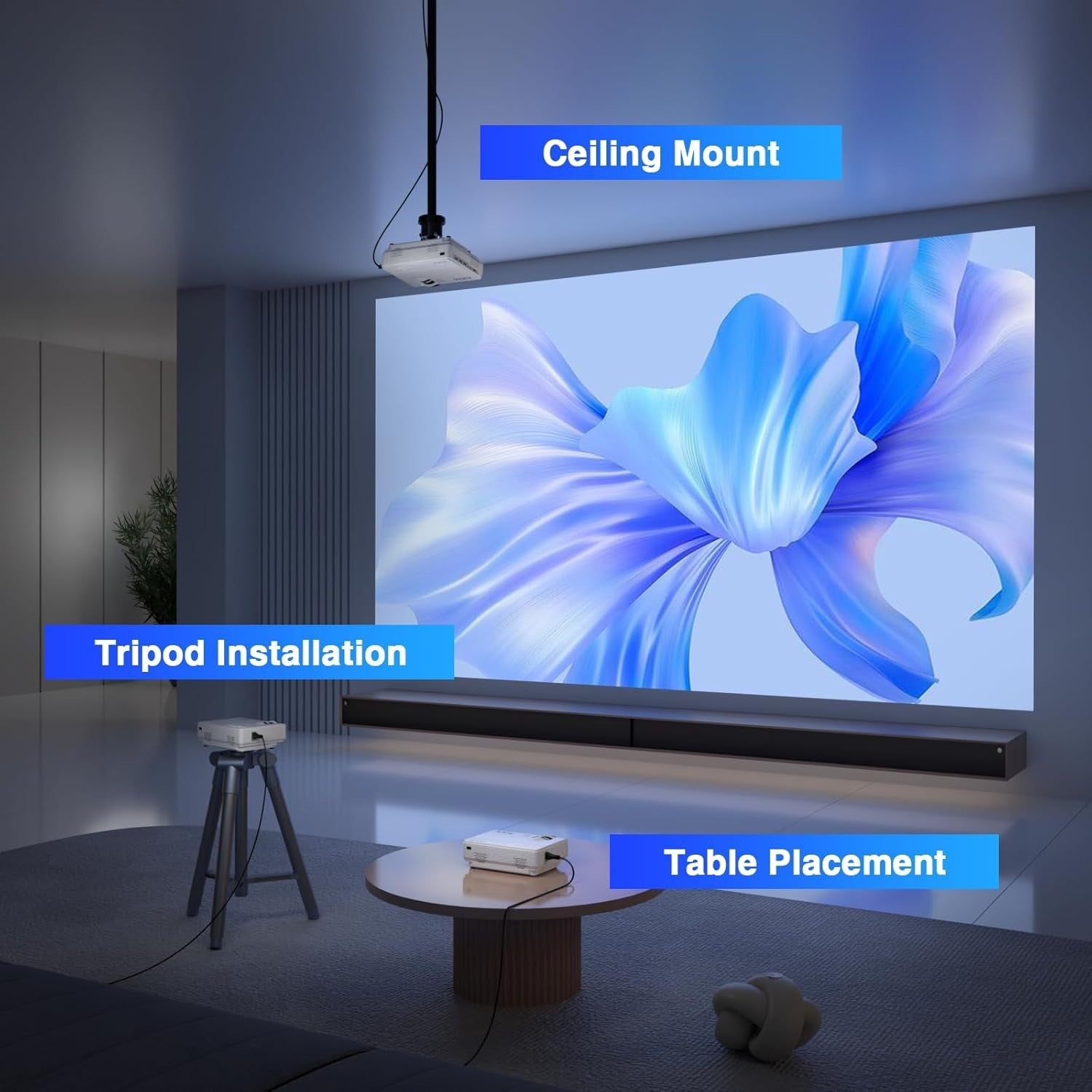 1080P WiFi Bluetooth Mini Projector 20000 Lumens Portable Home Cinema