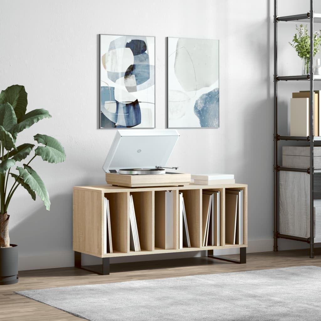 Modern Engineered Wood Record Cabinet with Iron Feet – Spacious Storage