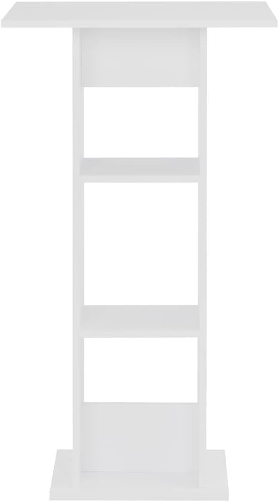 White Space-Saving Bar Table w/ Storage Shelves, Compact Square Dining Pub Table