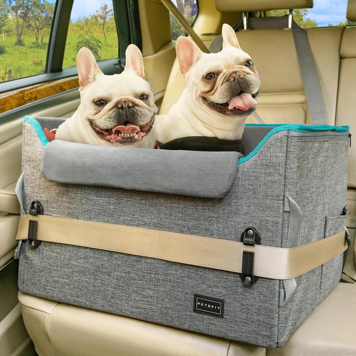 Dog Booster Car Seat Adjustable Height Travel Bed 25lb Grey Medium
