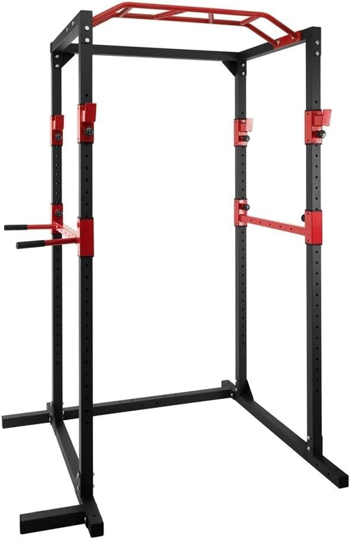 Power Rack Squat Cage Black & Red with Pull Up Bar | Home Gym Training