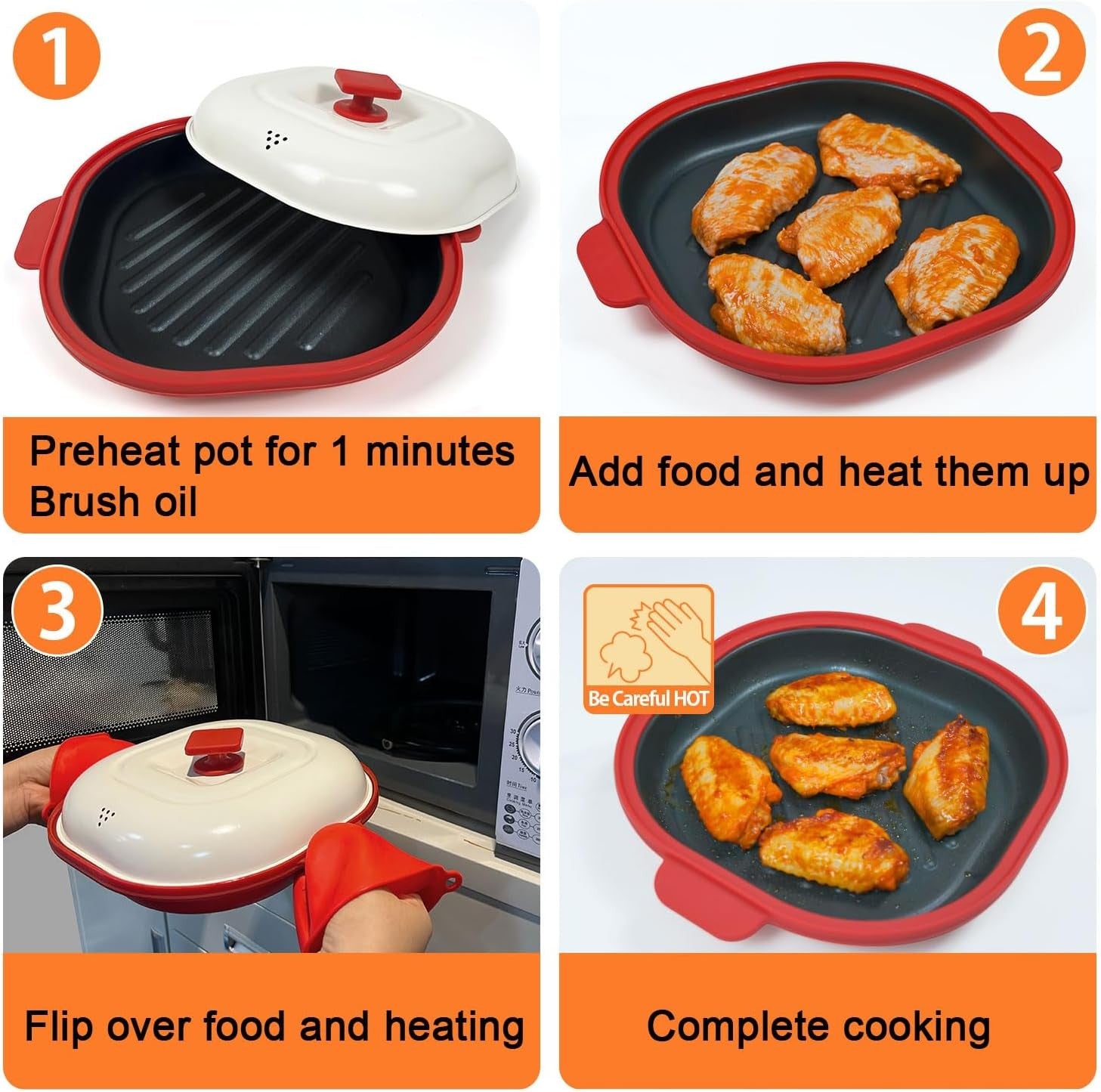 Red Microwave Grill Pan with Lid – Non-Stick Cooking & Roasting