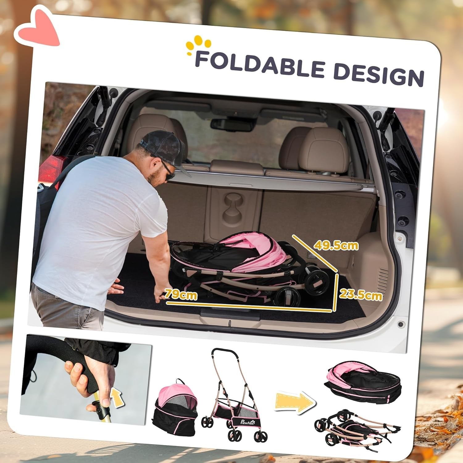 3 in 1 Pet Stroller Dog Pushchair Detachable Carrier Brakes Small Dogs
