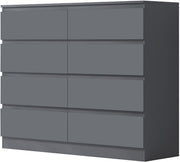 Matt Grey 8 Drawer Chest XL Modern Storage Cabinet Bedroom Dresser Unit