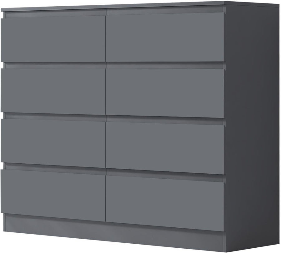 Matt Grey 8 Drawer Chest XL Modern Storage Cabinet Bedroom Dresser Unit