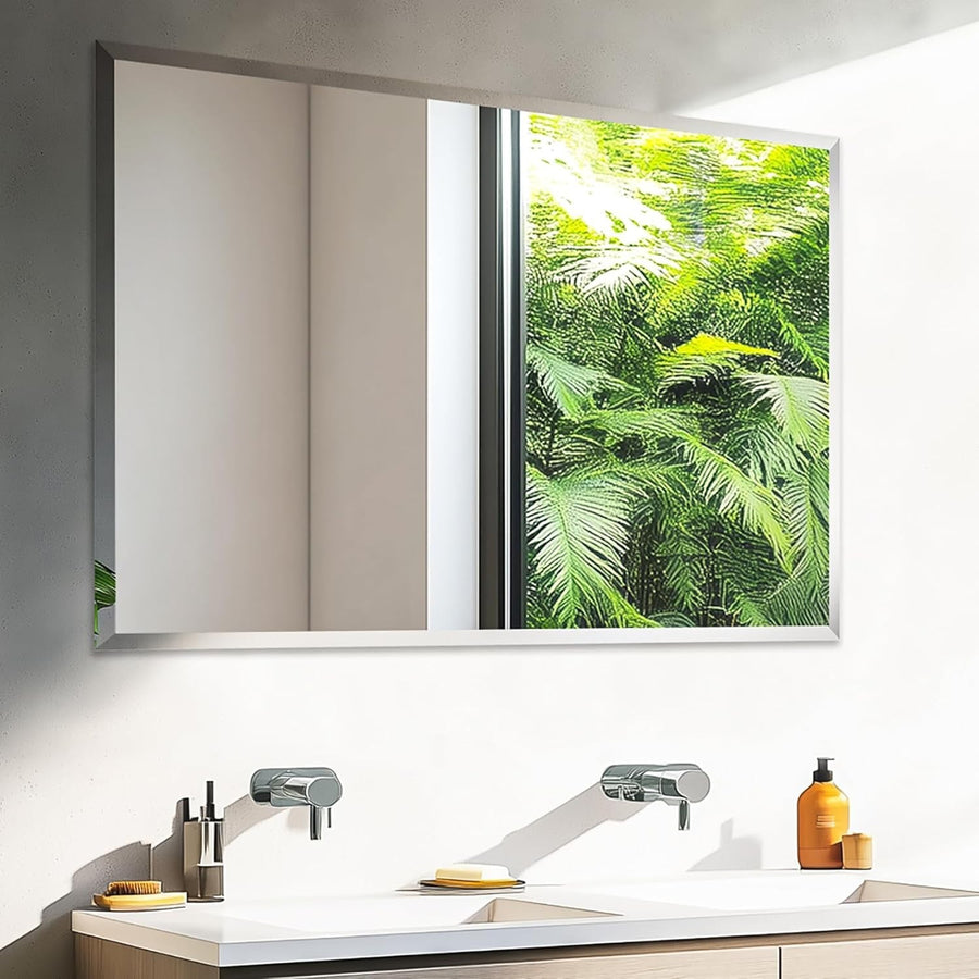 Frameless Wall Mirror 70x100cm Beveled Glass Vanity for Bathroom & Hall