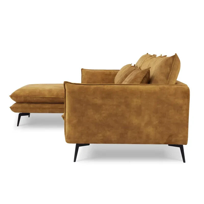 Luxury Velvet Corner Sofa Left Chaise 3 Seater Gold | Modern UK Made