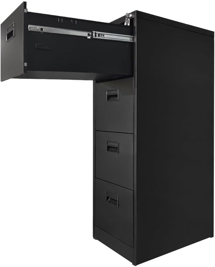 Black Metal Filing Cabinet 4 Drawer Lockable 132cm Office Storage