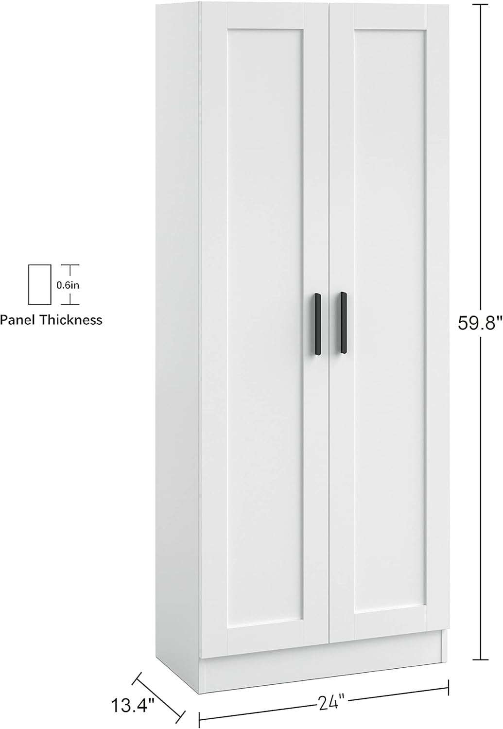 Tall Freestanding Storage Cabinet Cupboard White 2 Door Adjustable Shelves