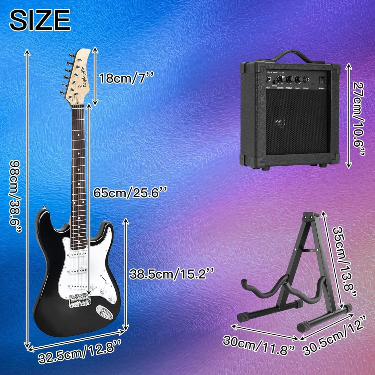 Full Size Electric Guitar Starter Kit Amp Stand Bag Tuner Black