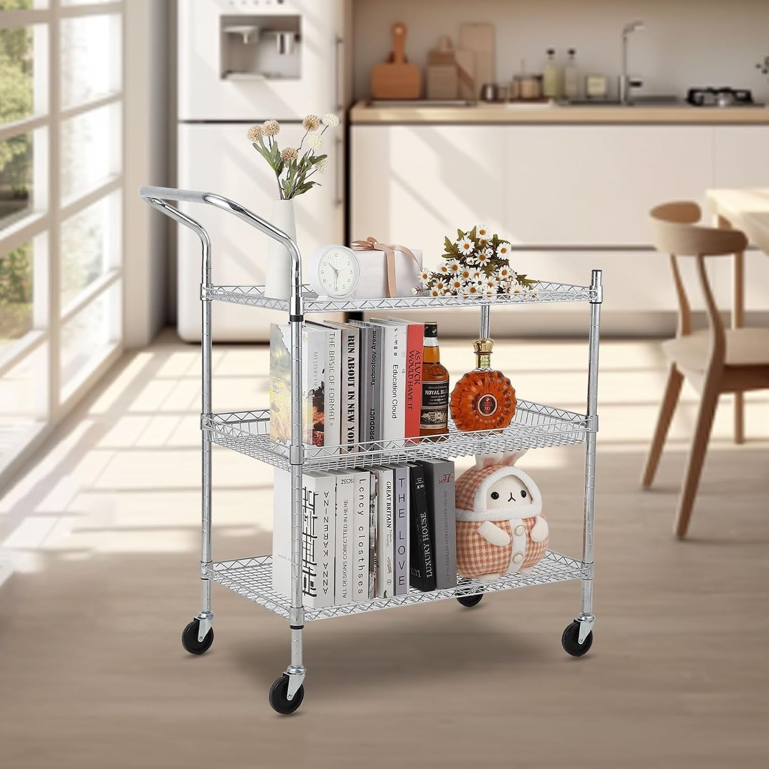 Heavy Duty 3 Shelf Rolling Utility Cart Metal Storage Trolley Wheels