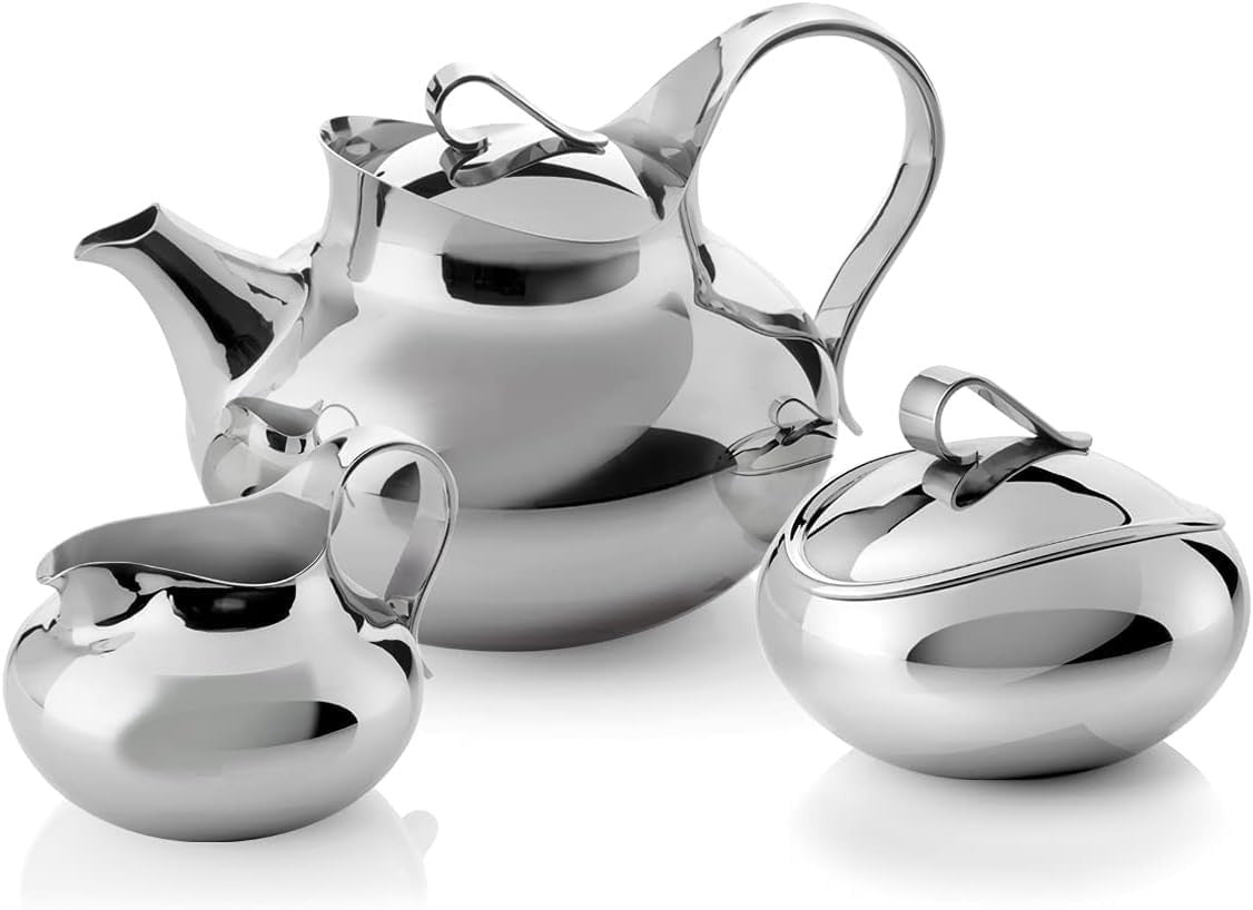 Stainless Steel Afternoon Tea Set Teapot Sugar Pot Jug 4 Serving