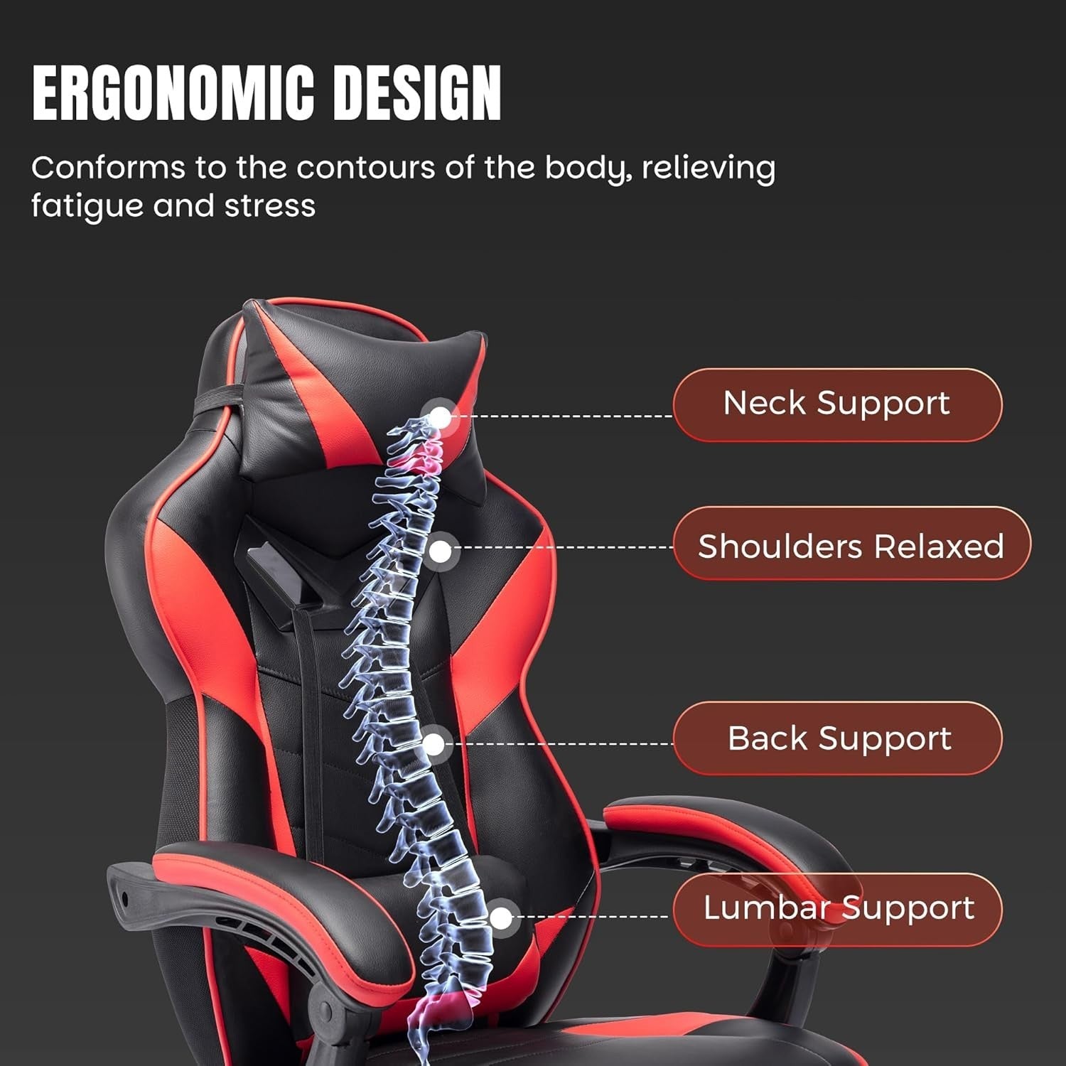 Red Faux Leather Gaming Chair w/ Recline, Footrest, Massage, Swivel, Ergonomic