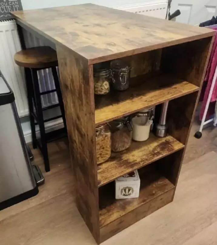 Industrial Bar Table Set with Shelves & 2 Stools Rustic Brown Wood Metal