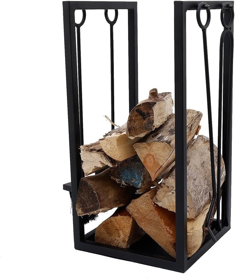 Heavy Duty Fireplace Tool Set with Log Holder & Brush – 60x37x30cm
