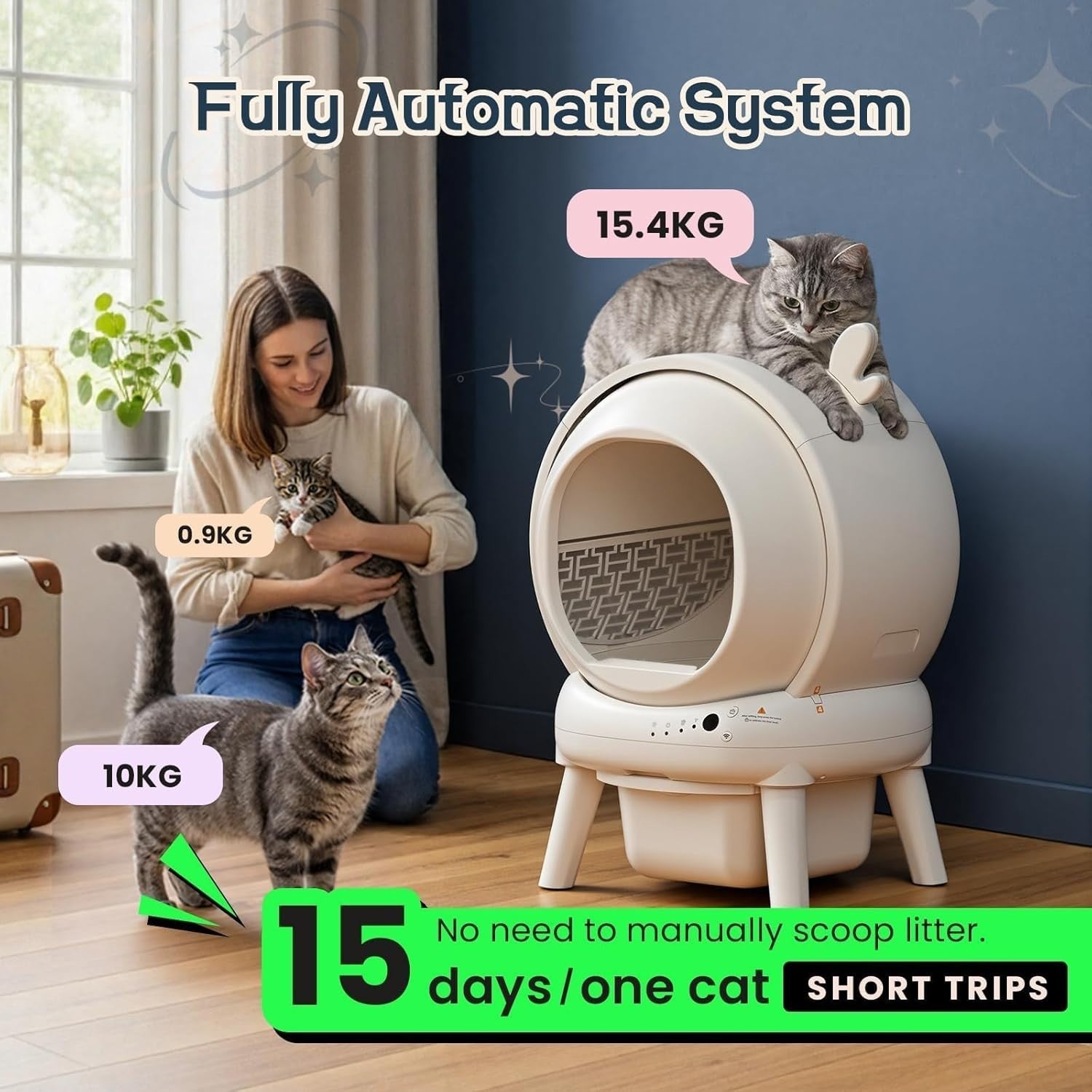 Self Cleaning Cat Litter Box APP Control 65L XL Multi Cat Odor Free