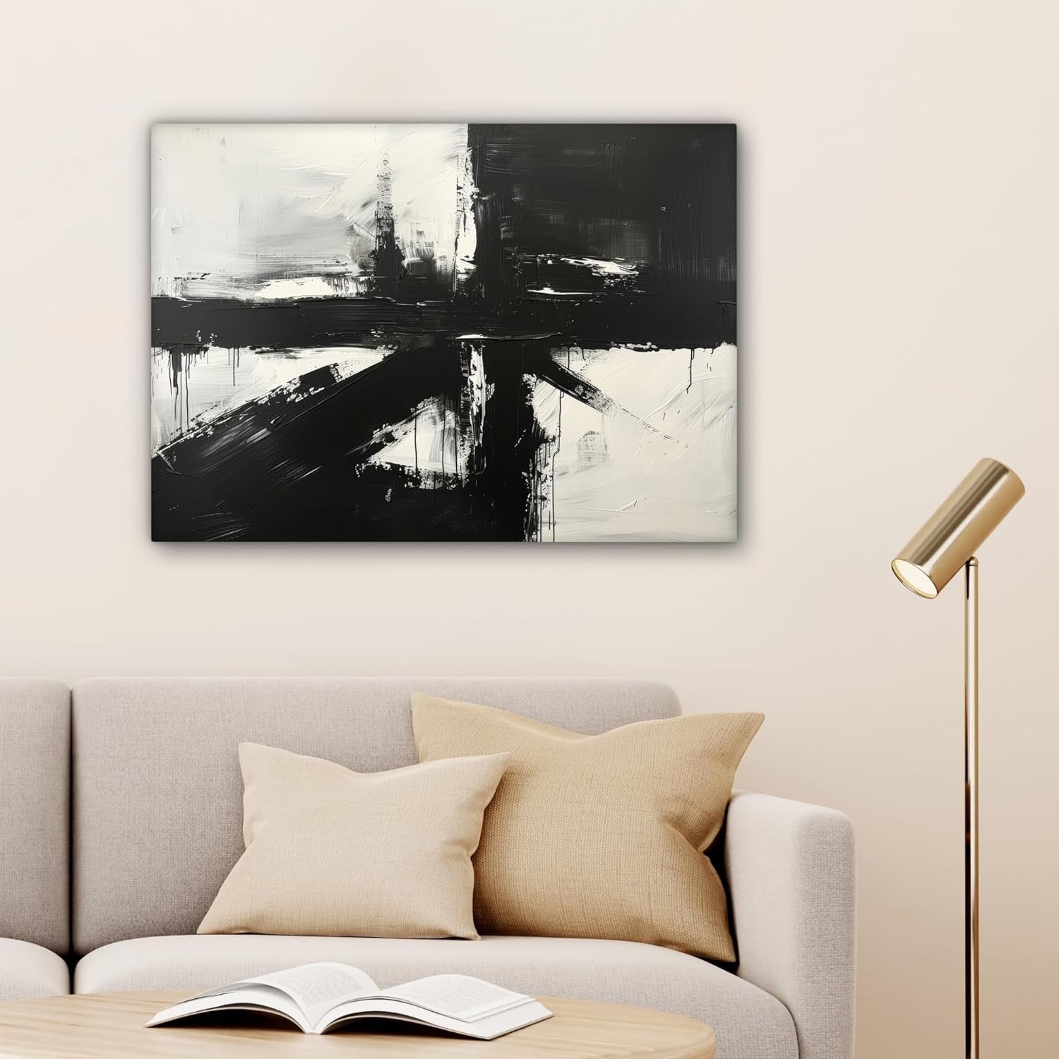 Black White Abstract Canvas Wall Art Modern Minimalist 80x60cm Home Decor