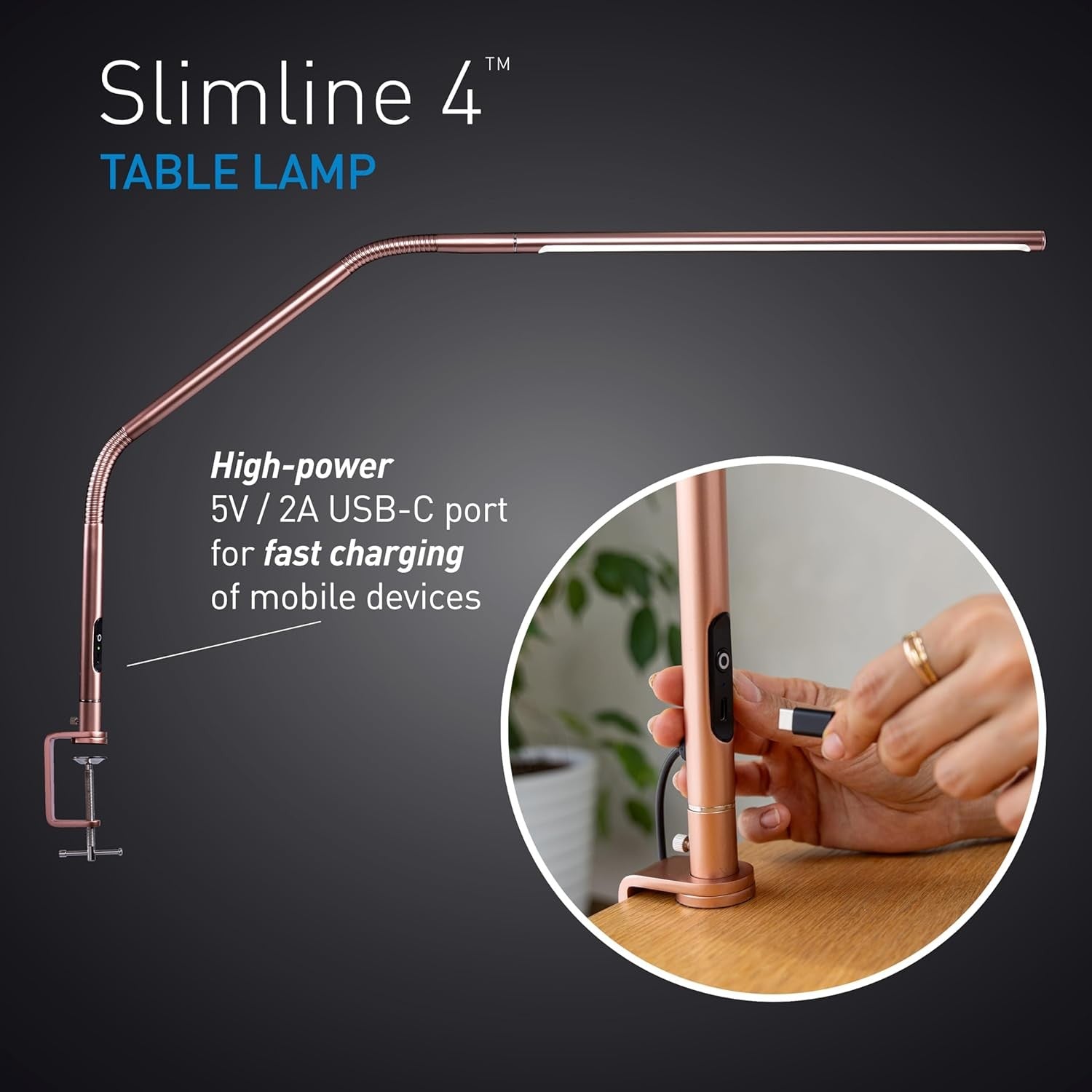 LED Slimline Desk Lamp Daylight 6000K Dimmable USB-C Anti Glare Light