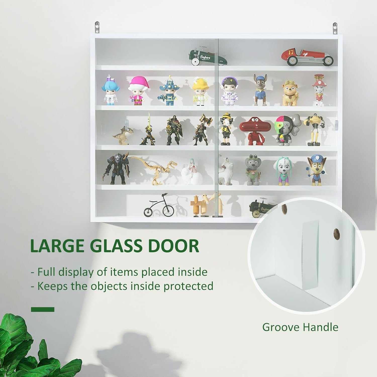 5-Tier White Wall Display Cabinet | Glass Sliding Door Shelf Unit 60×80cm