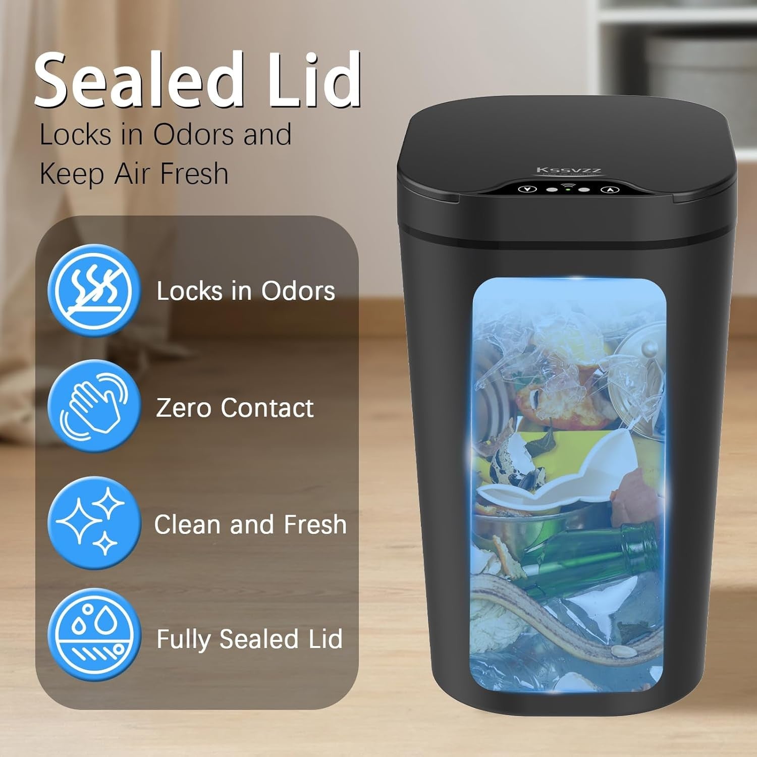 2 Pack 10L Touchless Bathroom Sensor Bins Slim Waterproof Black