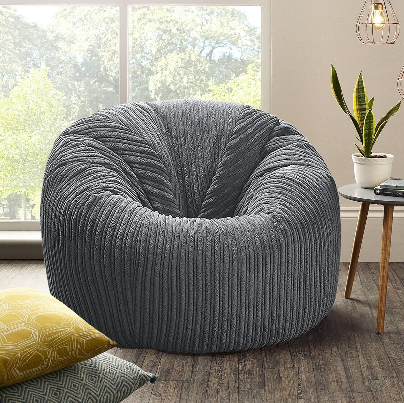 XXL Mustard Cord Bean Bag Chair Adult Sofa Floor Seat Gaming Lounge Filled