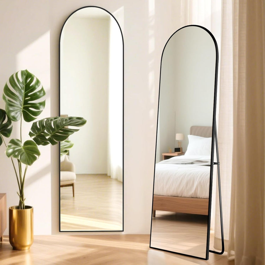 Full Length Arch Mirror 152x42cm Wall Mounted Black Frame Space Saving