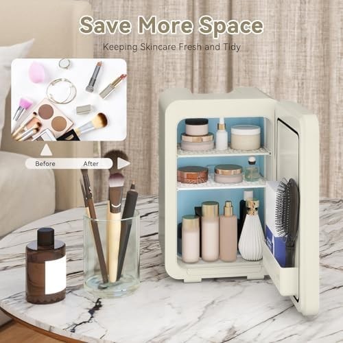Portable Mini Fridge Cooler Warmer 10L Compact Beige AC/DC Home Car Use