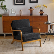 Black Chenille Accent Armchair Solid Wood Lounge Chair w Cushion