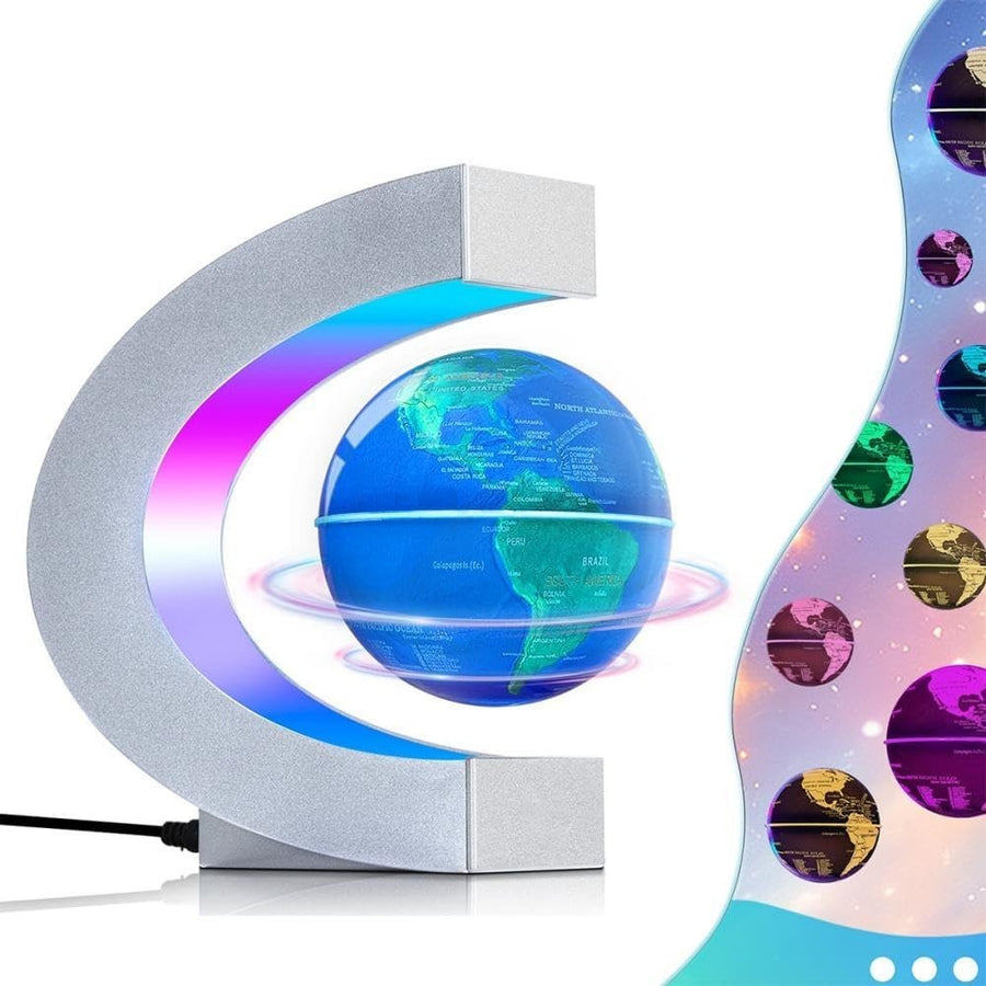 Magnetic Levitating Globe Silver LED Floating Desk Touch Lamp