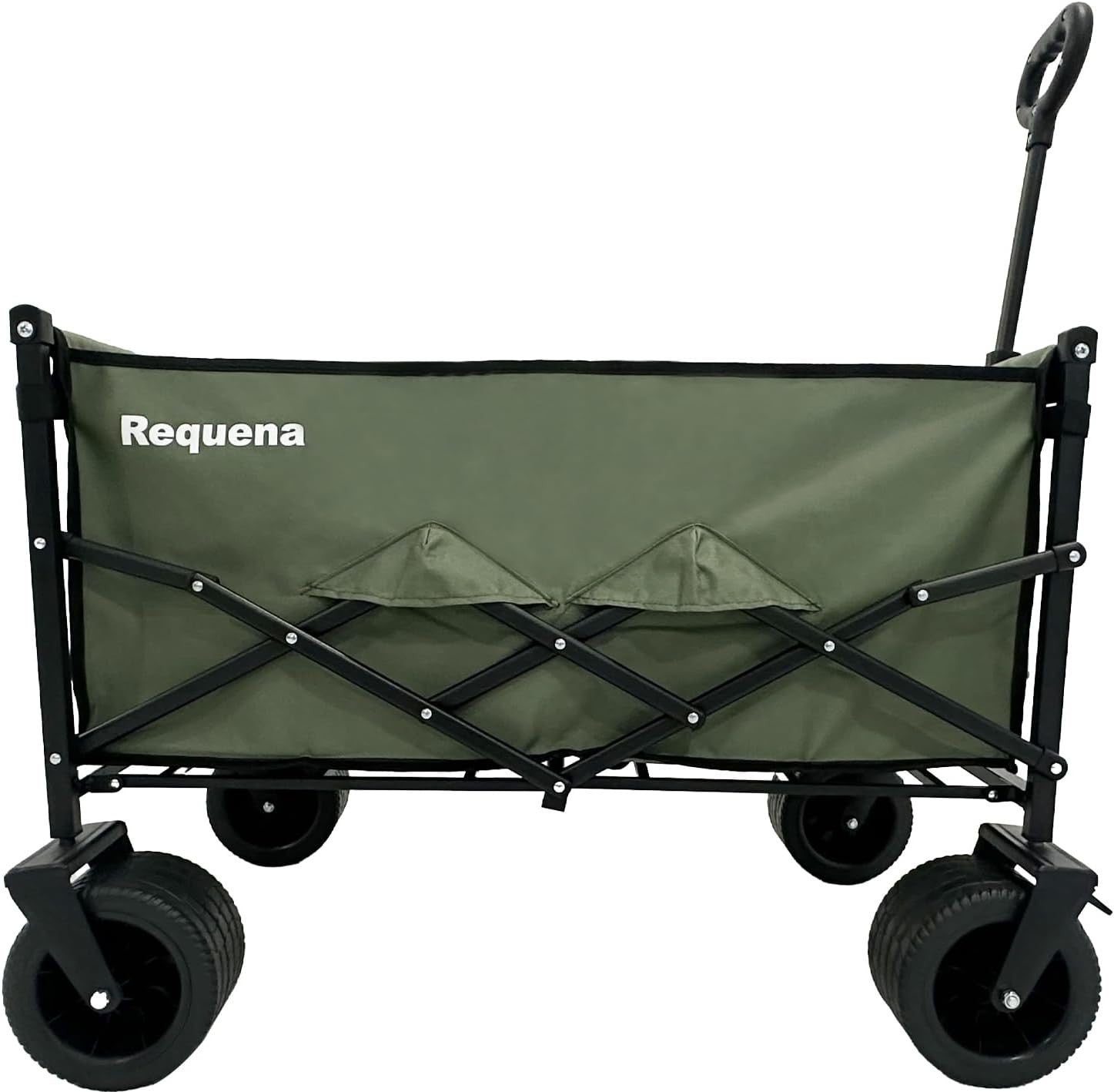 Green Heavy Duty Folding Wagon Wide Wheel Camping Garden Beach Trolley 330lb