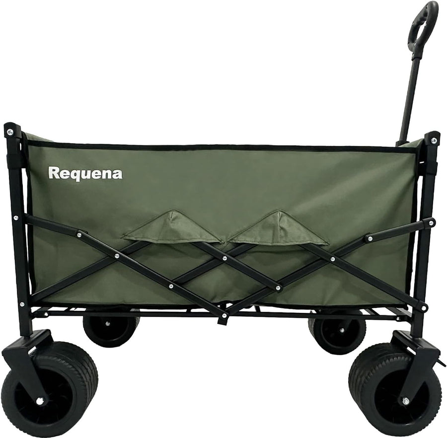 Green Heavy Duty Folding Wagon Wide Wheel Camping Garden Beach Trolley 330lb