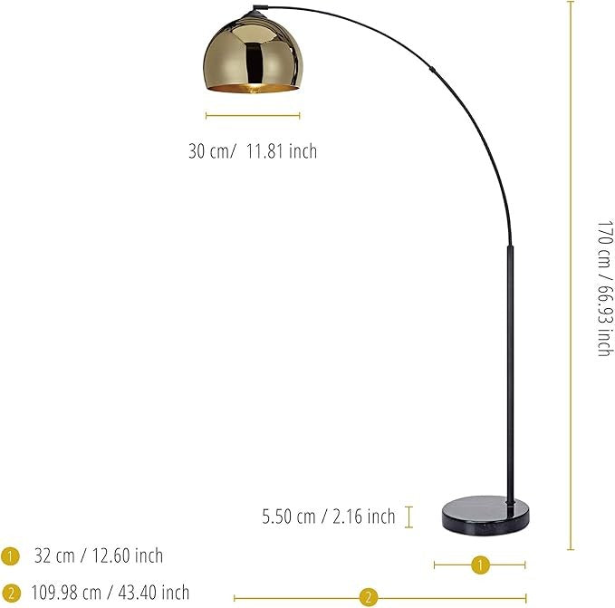 Arc Floor Lamp Gold Bell Shade Marble Base Modern Standing Light 170cm