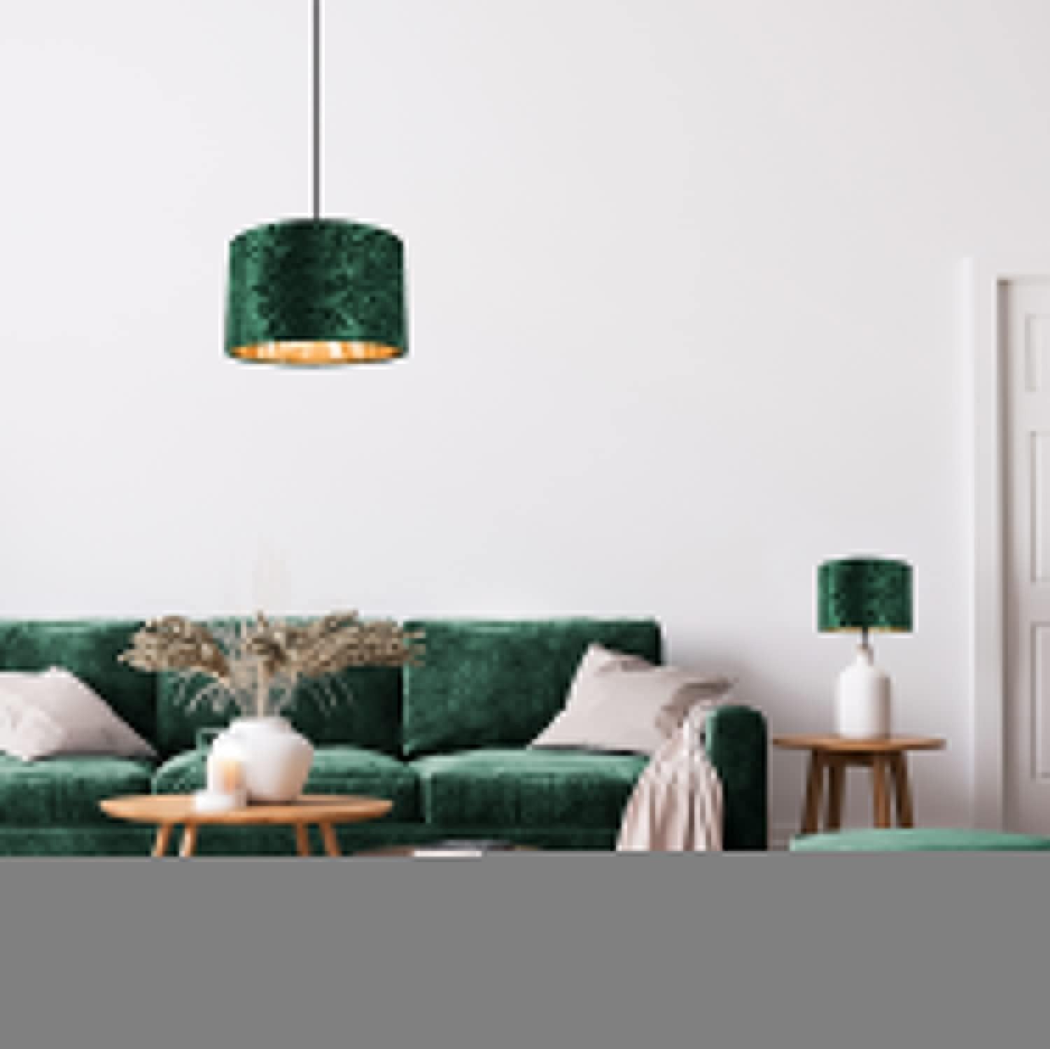 Forest Green Crushed Velvet Drum Lampshade 50cm Copper Inner Pendant