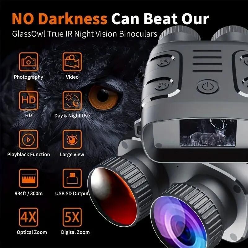 5X Zoom 1080P HD Night Vision Binoculars + 32GB TF Card for Camping Hiking