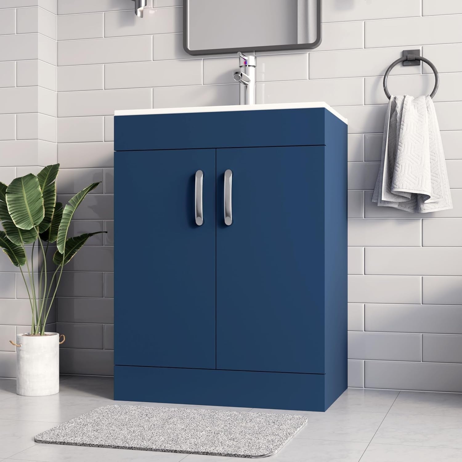 600mm Blue Bathroom Vanity Unit with Basin Floor Standing Sink Storage Cabinet
