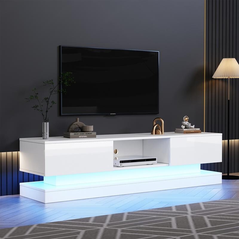 160cm High Gloss TV Stand with RGB LED Lights & Storage for 70–79" TVs