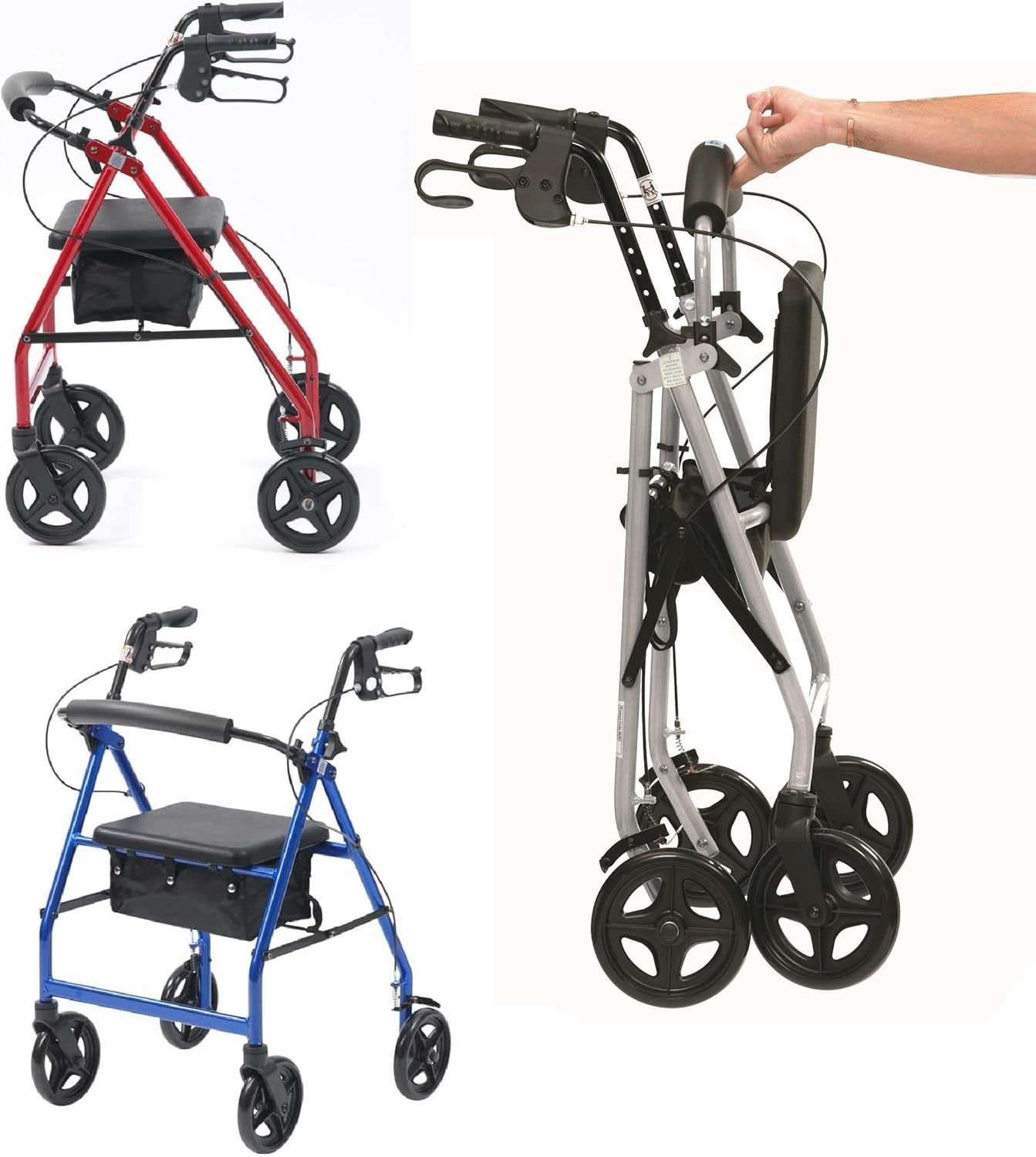 Ultra Lightweight Folding Rollator Walker Seat Brakes Bag 4 Wheels