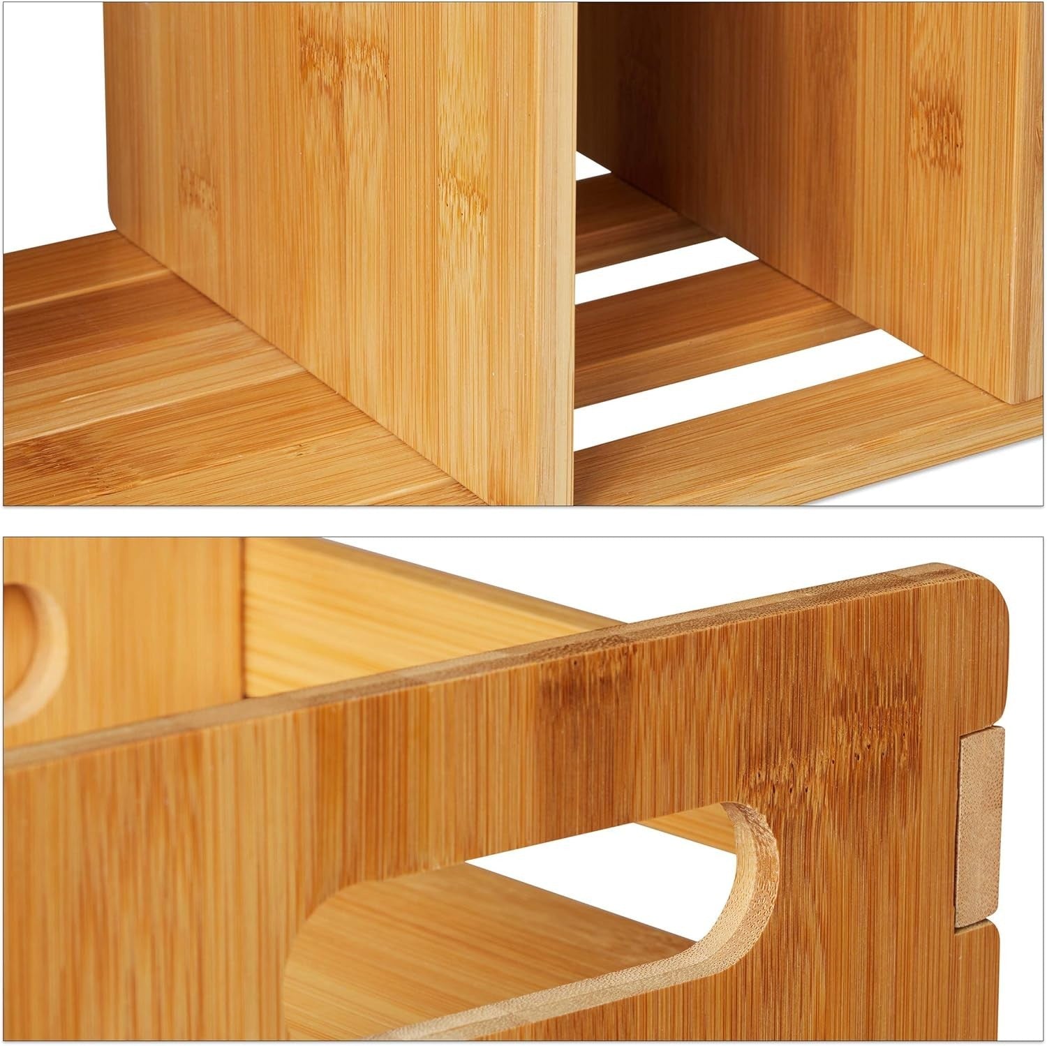 Bamboo Desk Organizer with 2 Drawers & Pull-Out Bookshelf – Tabletop Storage