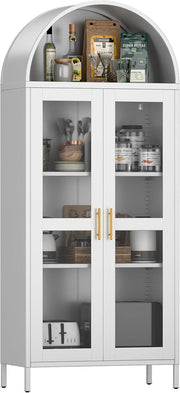 Tall Black Arched Pantry Shelf – Open Display Cabinet with Drawer 185cm