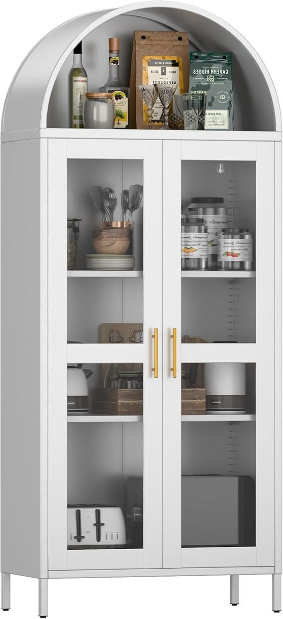 Tall Black Arched Pantry Shelf – Open Display Cabinet with Drawer 185cm