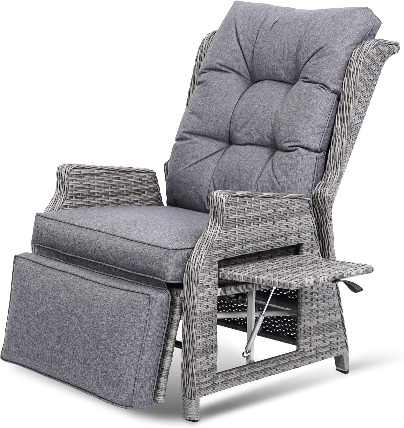 Rattan Reclining Garden Chair w/ Cushions & Flip Table – Sun Lounger Seat