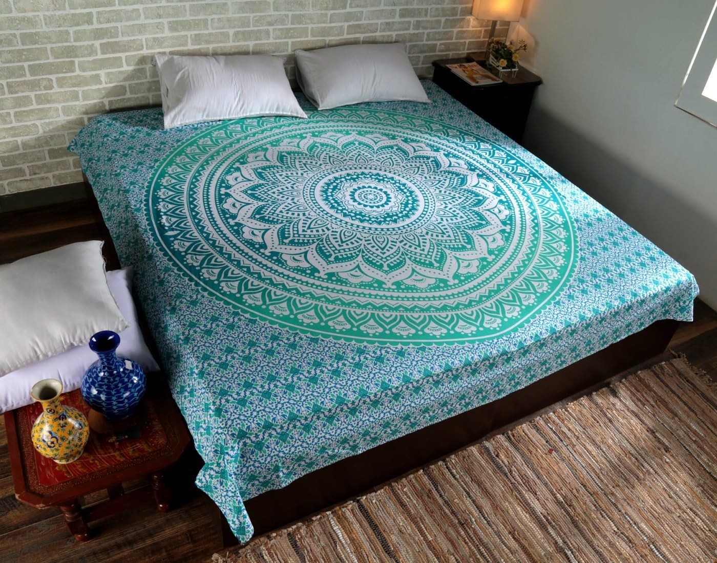 Sea Green Mandala Cotton Tapestry 230x274cm King Boho Decor