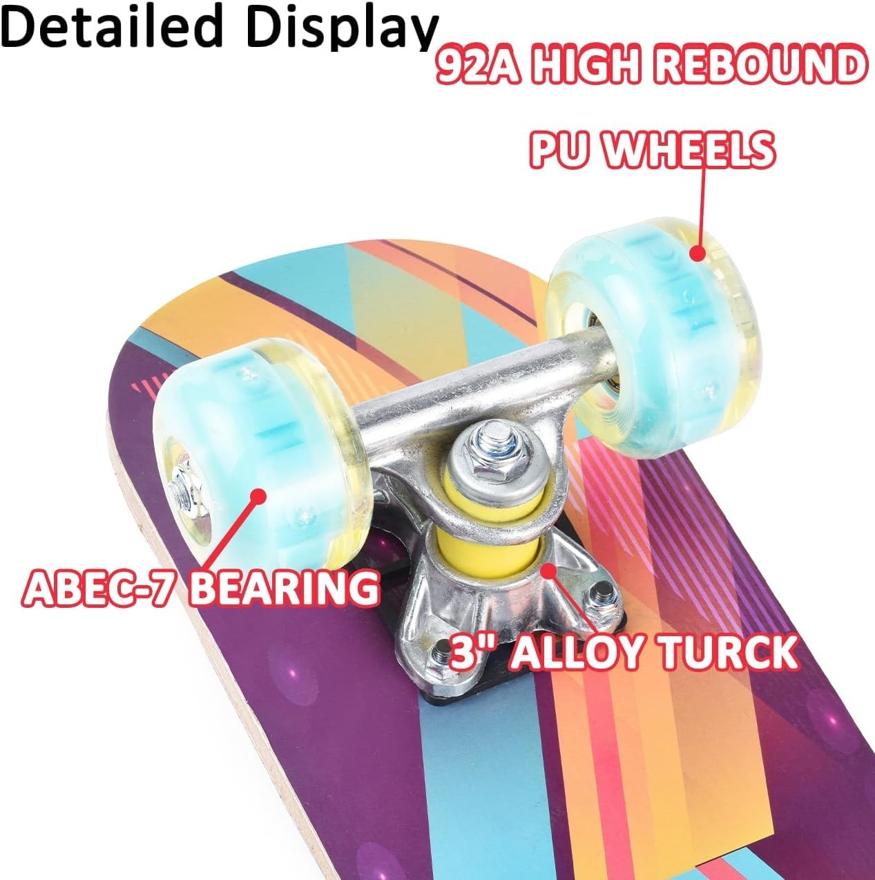17 Inch Mini Skateboard, Light Up Wheels Kids Beginner Double Kick T Tool