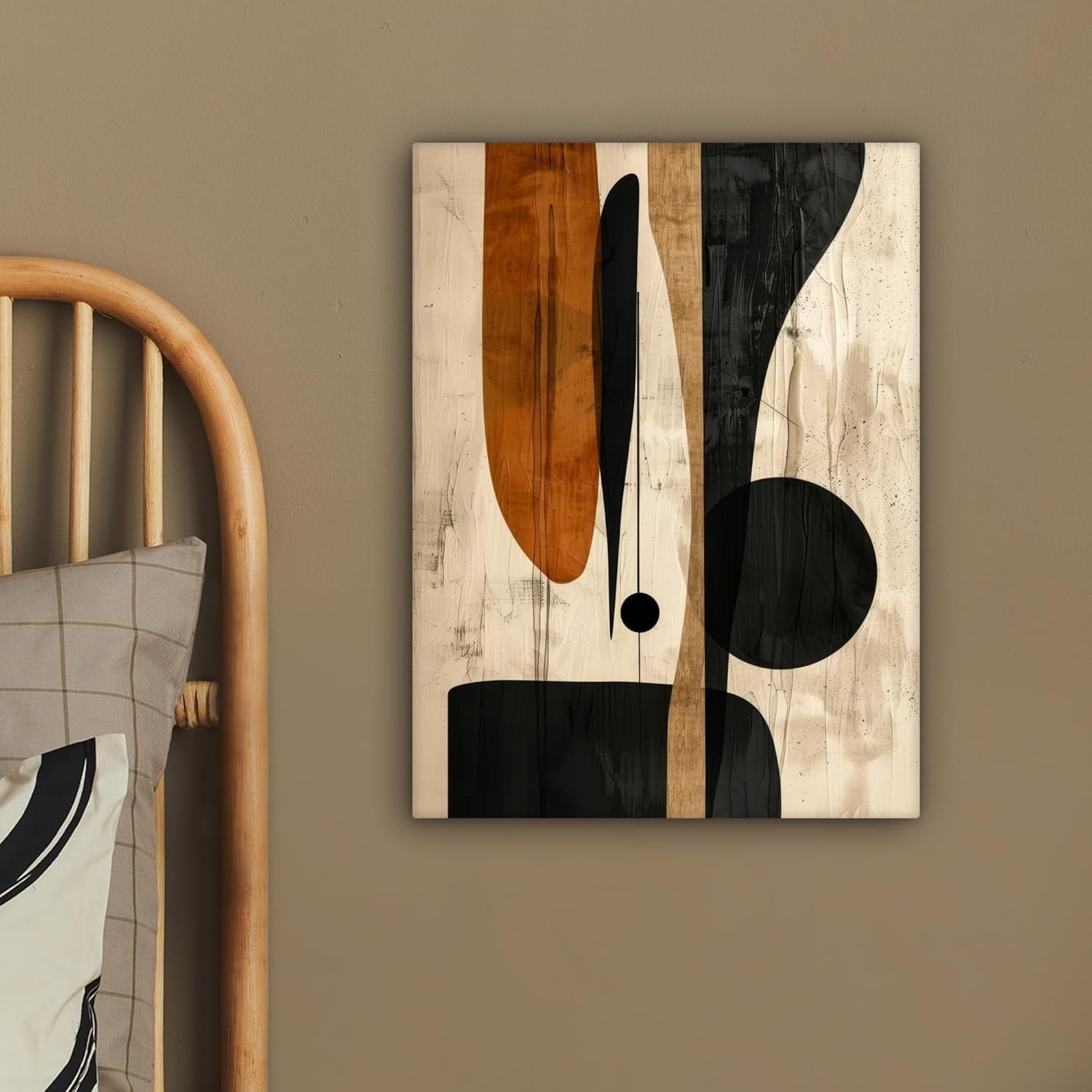 Beige Black Abstract Canvas Wall Art 30x40cm Framed Modern