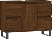 Wide Brown Oak Bathroom Sink Cabinet 80x33x60cm Under Basin Storage with Drawers