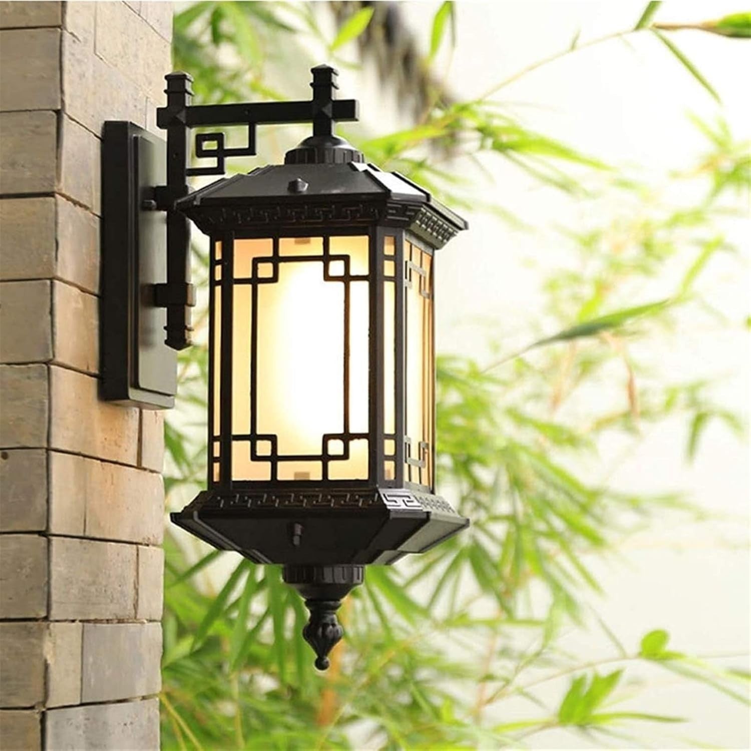 Chinese Retro Outdoor Wall Light Black IP65 E27 Lantern Porch Sconce