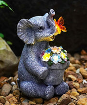 Solar Elephant Garden Ornament with Butterfly Light Resin Outdoor Decor Gift