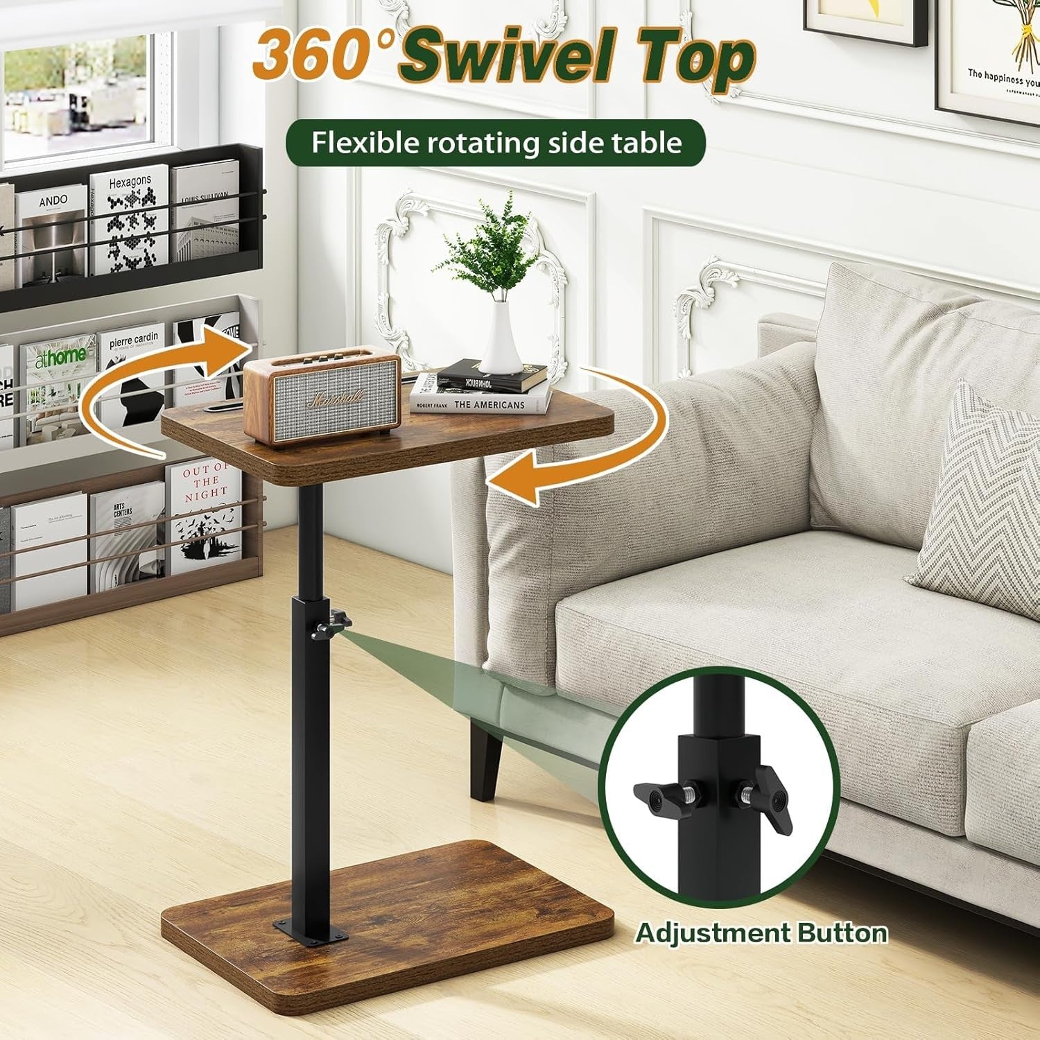 Adjustable C-Shaped Side Table with 360° Swivel, Space-Saving 29x39cm