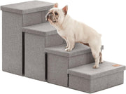 Dog Stairs 4 Step with Storage Foldable Pet Steps Solid Grey 200lb