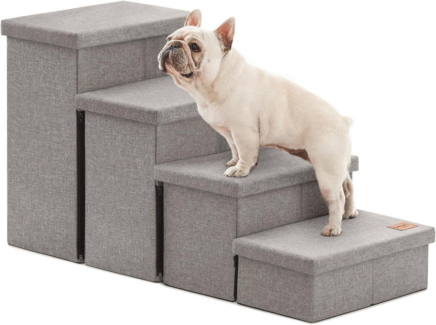 Dog Stairs 4 Step with Storage Foldable Pet Steps Solid Grey 200lb